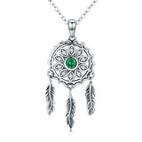 Dream Catcher  Necklace with Green Stone