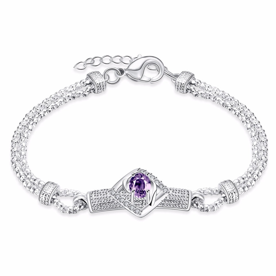 Silver with Purple Crystal Rope Design Bracelets